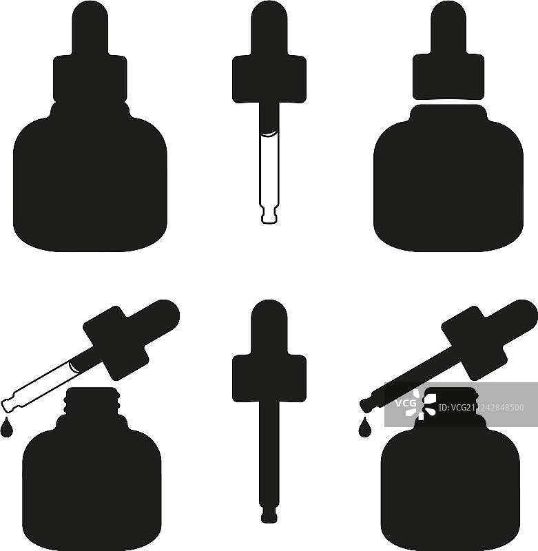 黑白美容精华瓶剪影套装图片素材