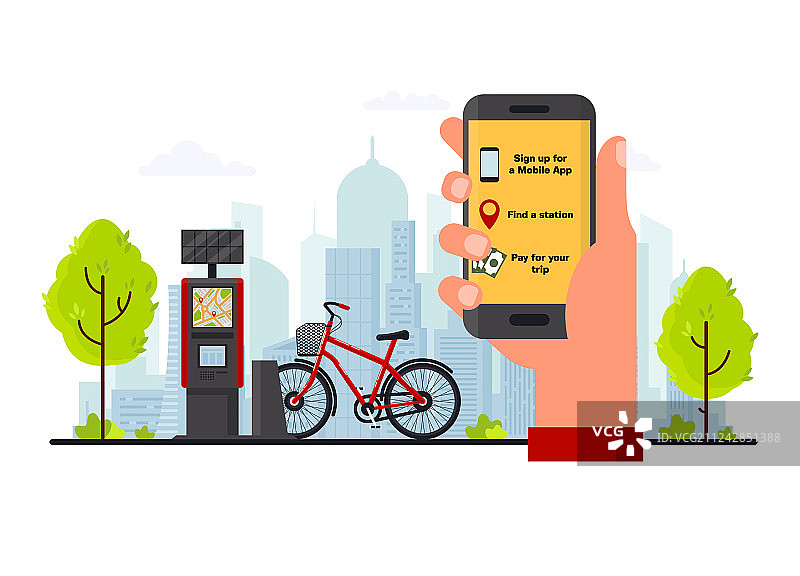 自行车租赁服务概念（扁平风格）图片素材