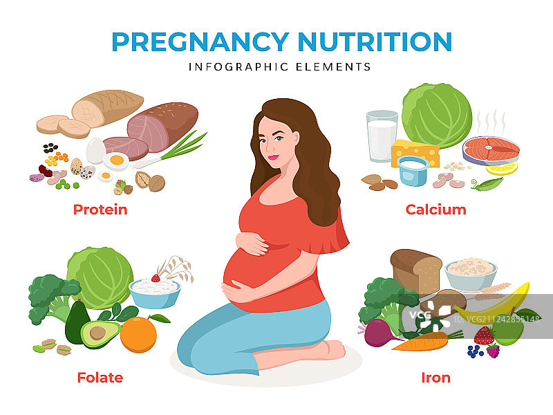 扁平风格的怀孕营养信息图元素图片素材