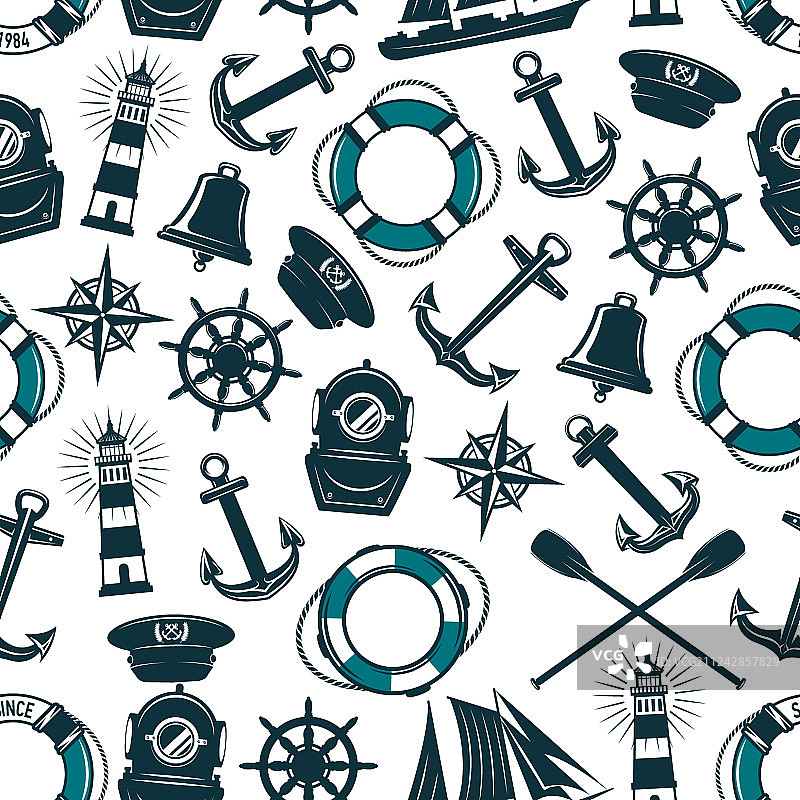 航海海洋纹章无缝图案图片素材