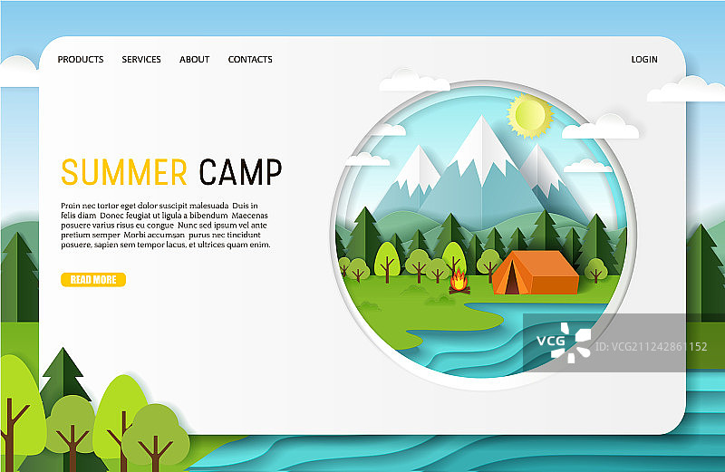 剪纸风格夏令营着陆页网站图片素材