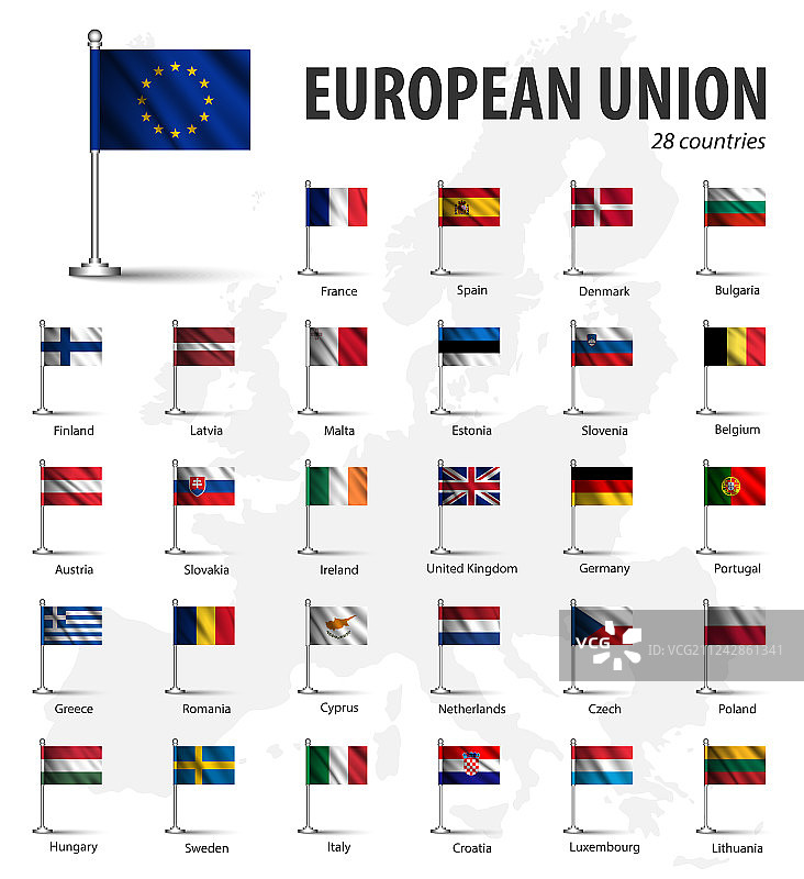 逼真欧盟旗帜图片素材