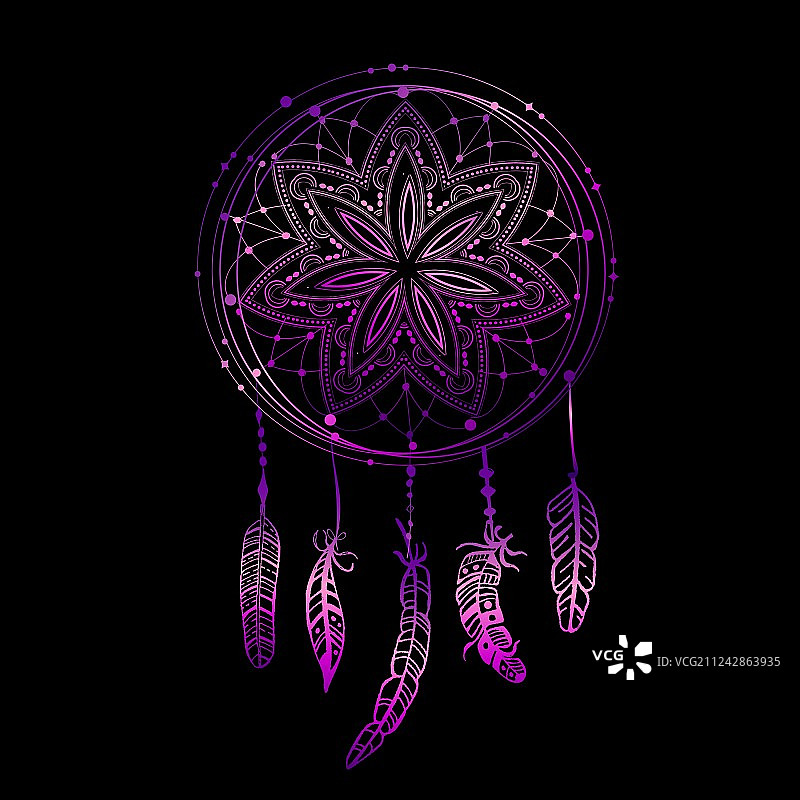 蓝色和粉色的抽象发光捕梦网图片素材