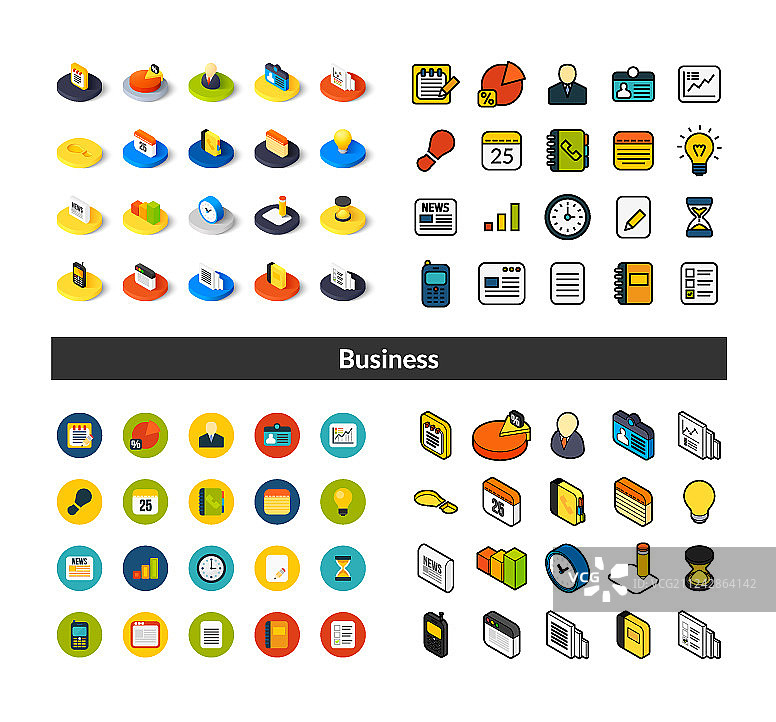 不同风格的图标集 - 2.5D扁平图片素材
