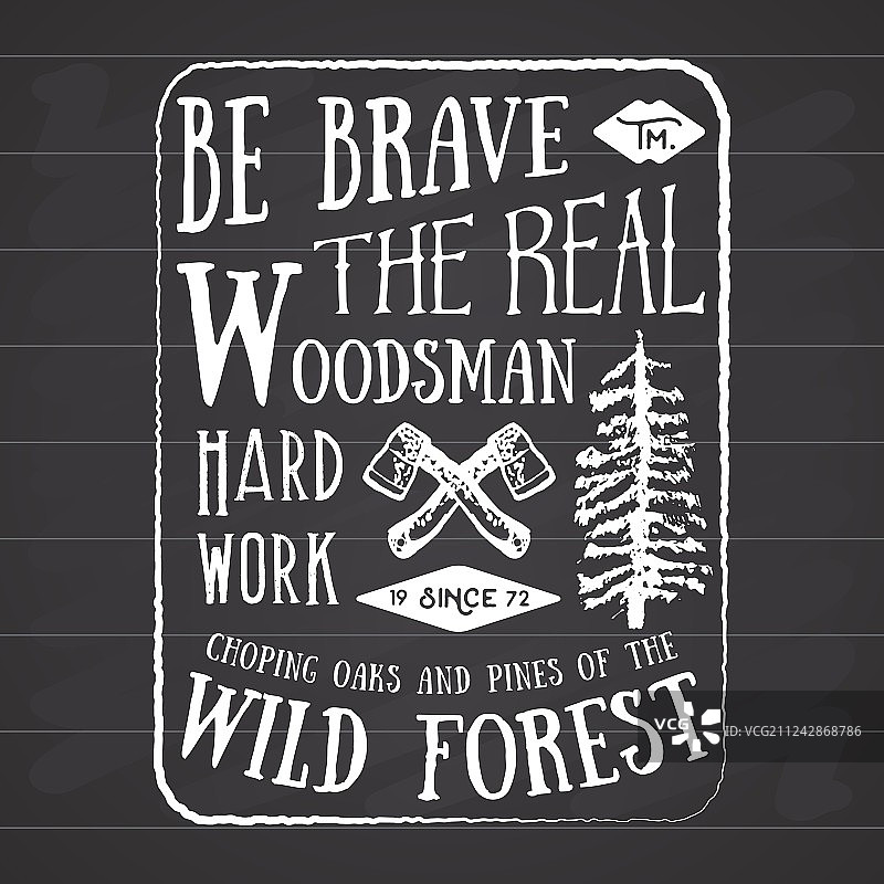 伐木工人复古标签，配有双斧和树木图片素材