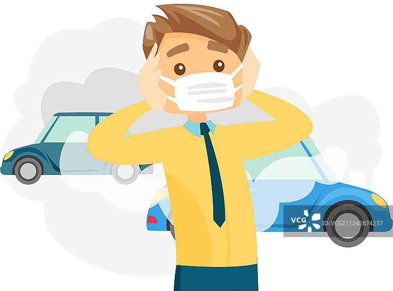 男子因空气污染佩戴口罩图片素材