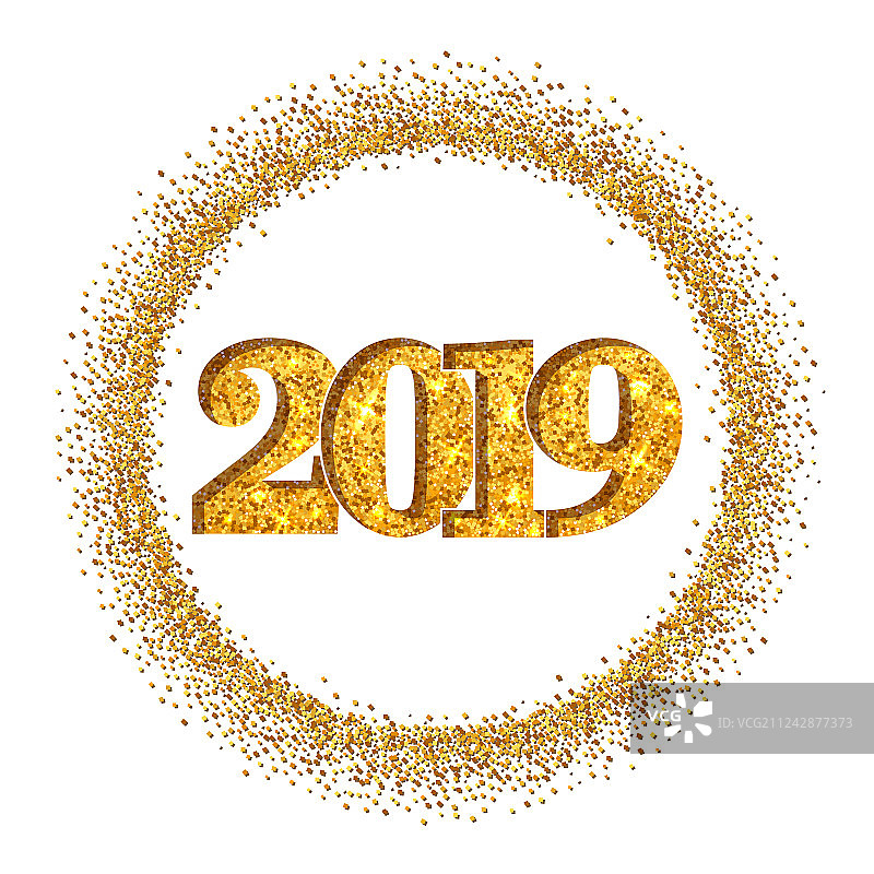 圆形框架中的金色新年快乐数字图片素材