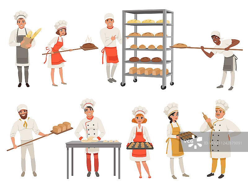 面包师与面包和烹饪工具图片素材