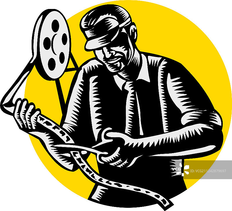 电影剪辑师剪辑木刻图片素材