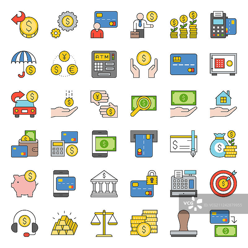 银行和金融图标填充轮廓设计图片素材