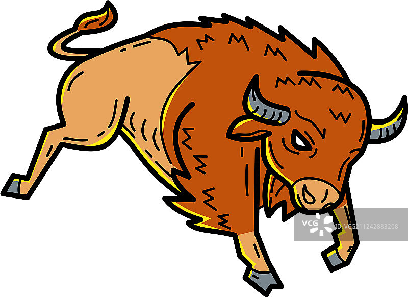 美洲野牛跳跃单线图片素材