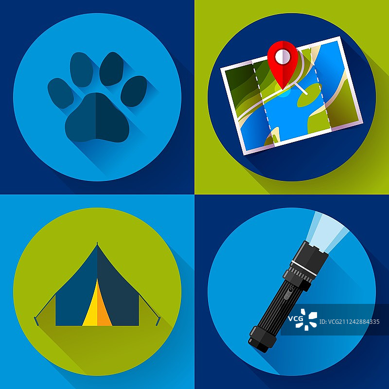 扁平风格野营徒步图标图片素材