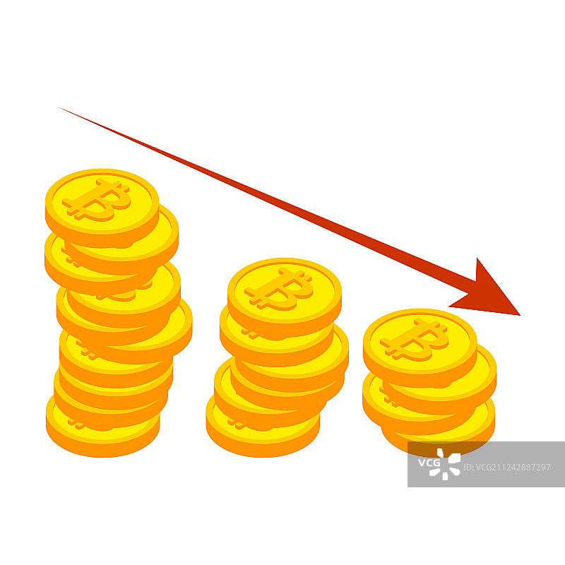 比特币下跌图表，加密货币贬值图片素材