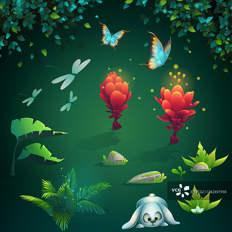 绿色背景上的不同元素合集图片素材