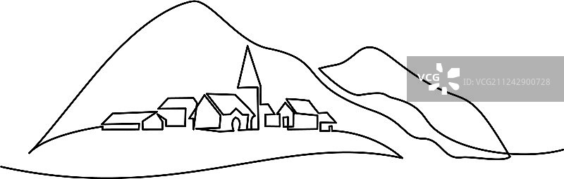 山丘上的村庄景观图片素材