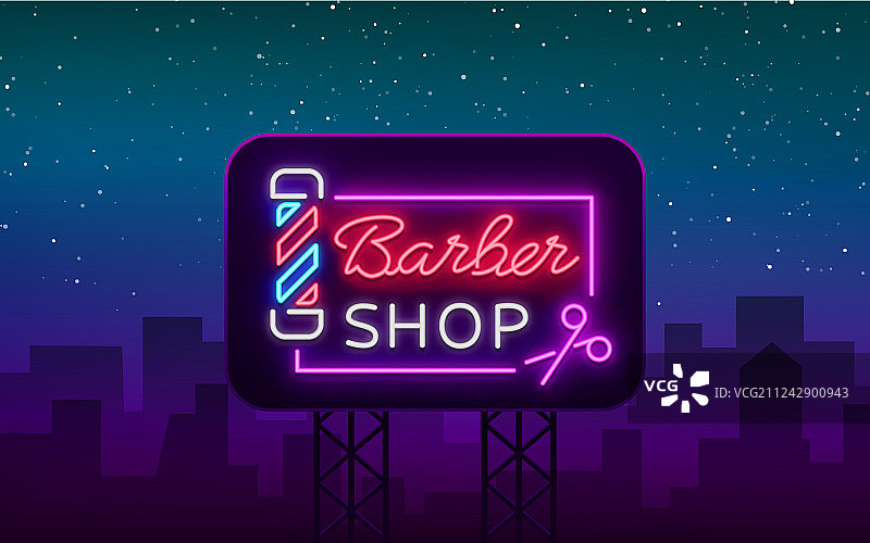理发店霓虹灯标志设计元素图片素材