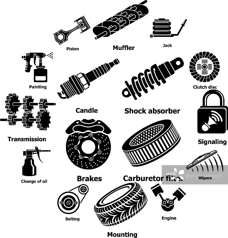 汽车维修零件图标简约风格图片素材