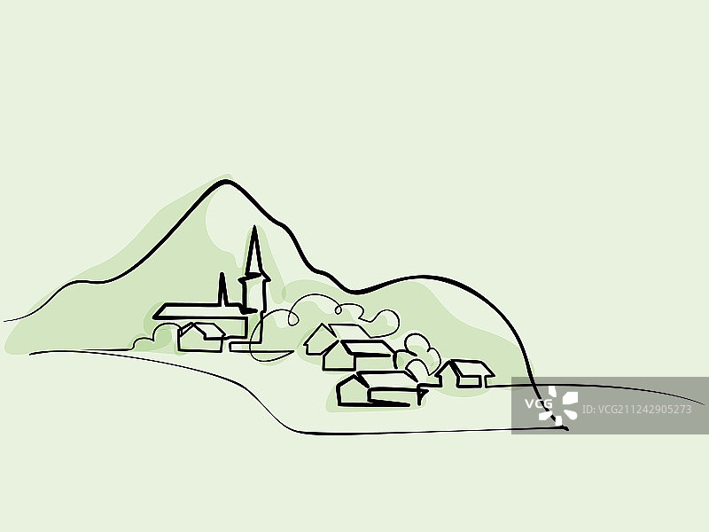 山丘上的村庄景观图片素材