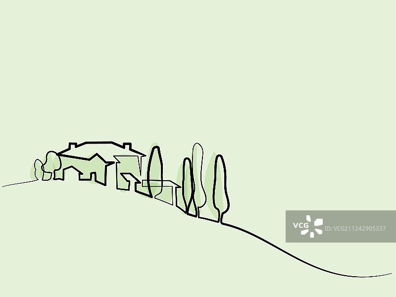 山丘上的村庄景观图片素材