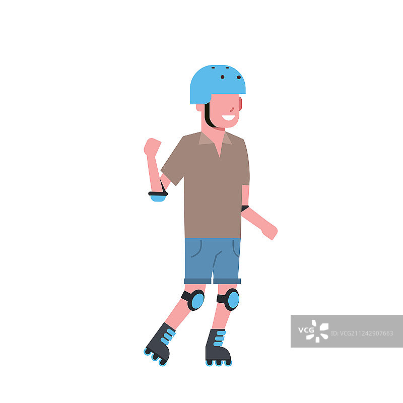 戴头盔的男人在白色背景上玩轮滑图片素材