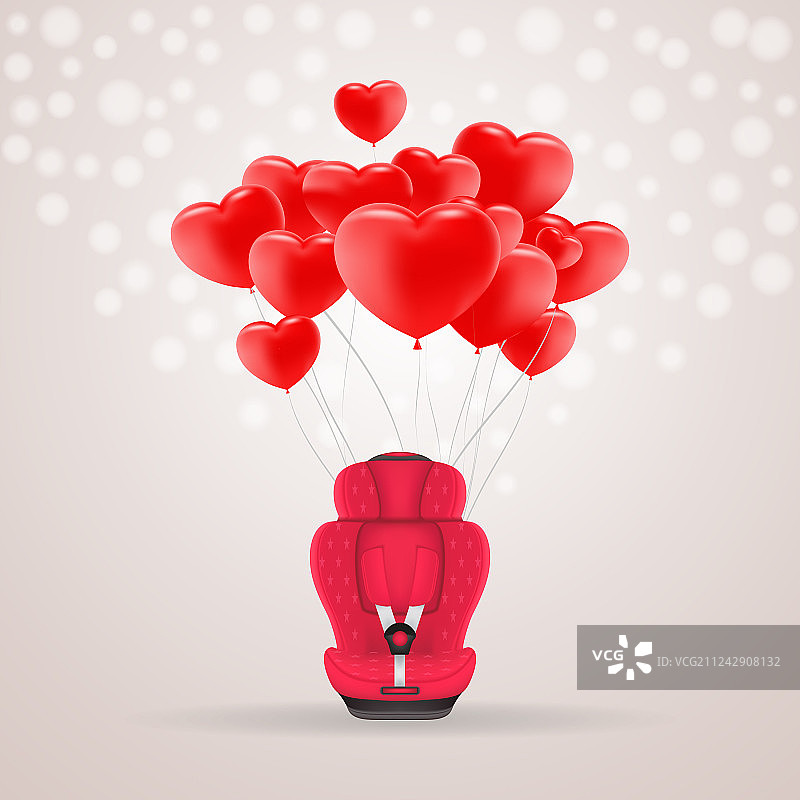 红色儿童汽车安全座椅与红色气球图片素材