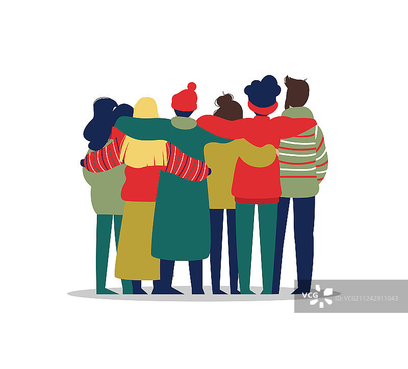 年轻的朋友们在冬季拥抱图片素材