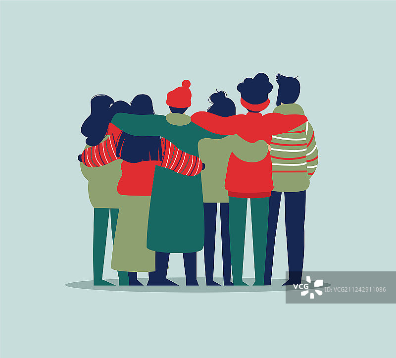 冬季假日服装人群拥抱图片素材