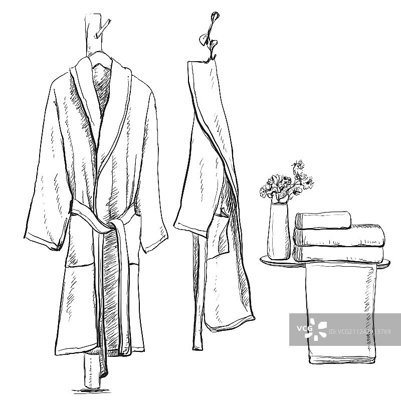 淋浴浴袍涂鸦风格图片素材