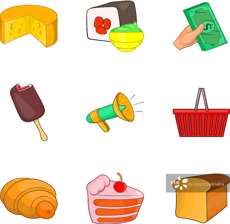 美味熟食图标卡通风格图片素材