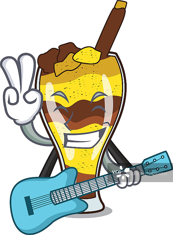 卡通吉他与芒果冰水果吉祥物图片素材