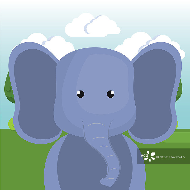 田野风景中的可爱大象插画图片素材