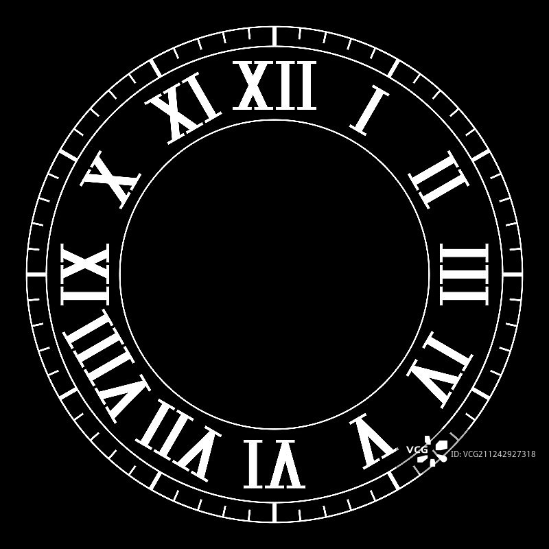 黑色背景上的罗马数字时钟表面图片素材