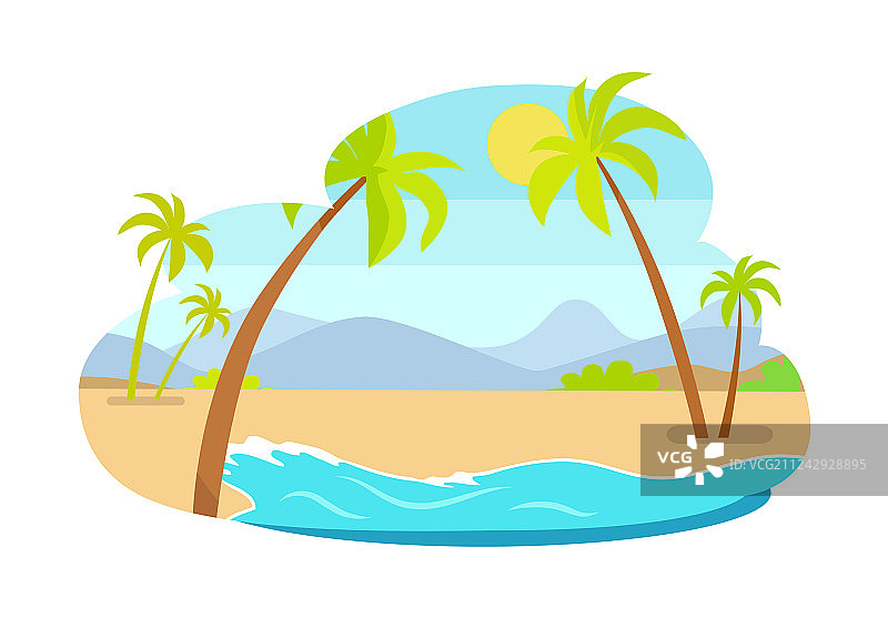 海岸线山脉背景下的棕榈树图片素材