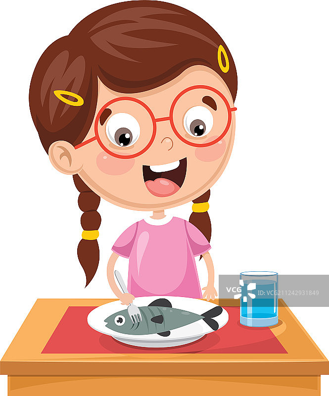 儿童吃鱼图片素材