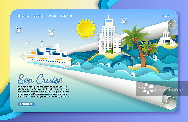 剪纸风格海洋巡游着陆页网站图片素材