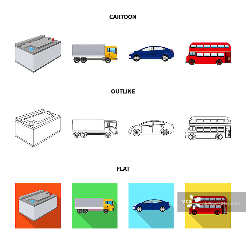电池与交通卡通轮廓扁平图标图片素材