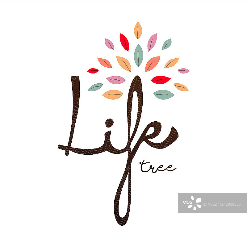 带有彩色树叶的生命之树文字概念图片素材