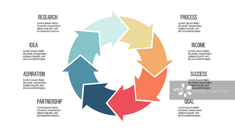 带有8个箭头部分的商务信息图圆形图表图片素材