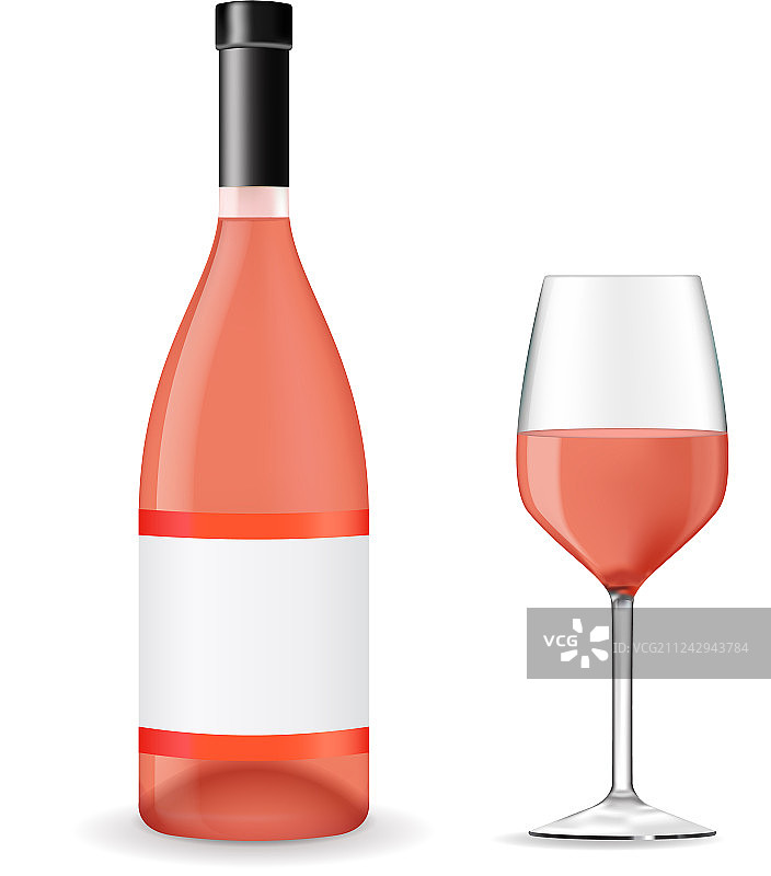 玫瑰红葡萄酒瓶与酒杯图片素材