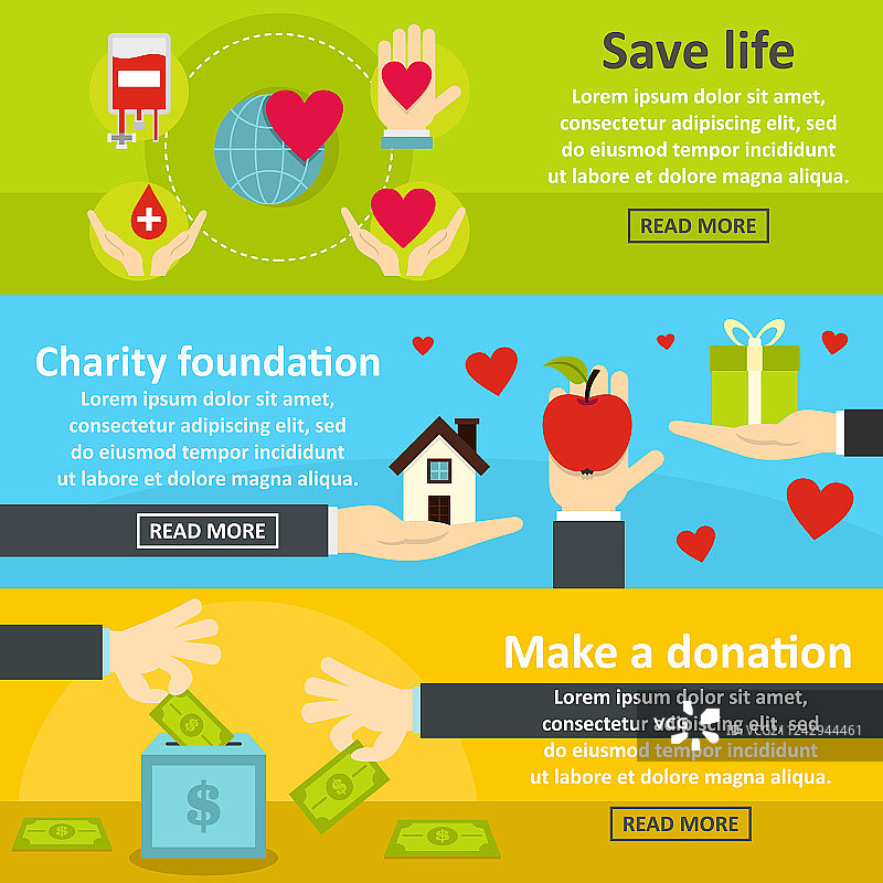慈善捐赠横版banner扁平风格图片素材