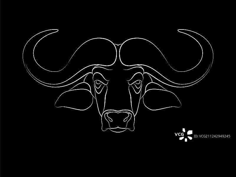 黑色背景上的程式化水牛雕刻图片素材