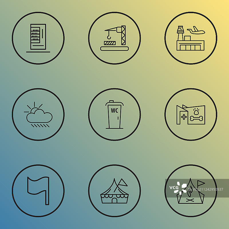 具有施工区域的城市图标线条样式合集图片素材
