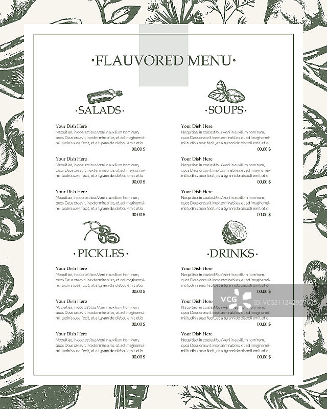 手绘风味产品菜单模板图片素材