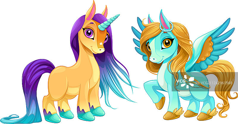 可爱的独角兽和小飞马宝宝图片素材