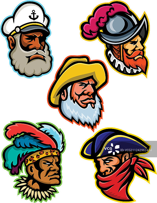 探险家船长和战士卡通形象图片素材