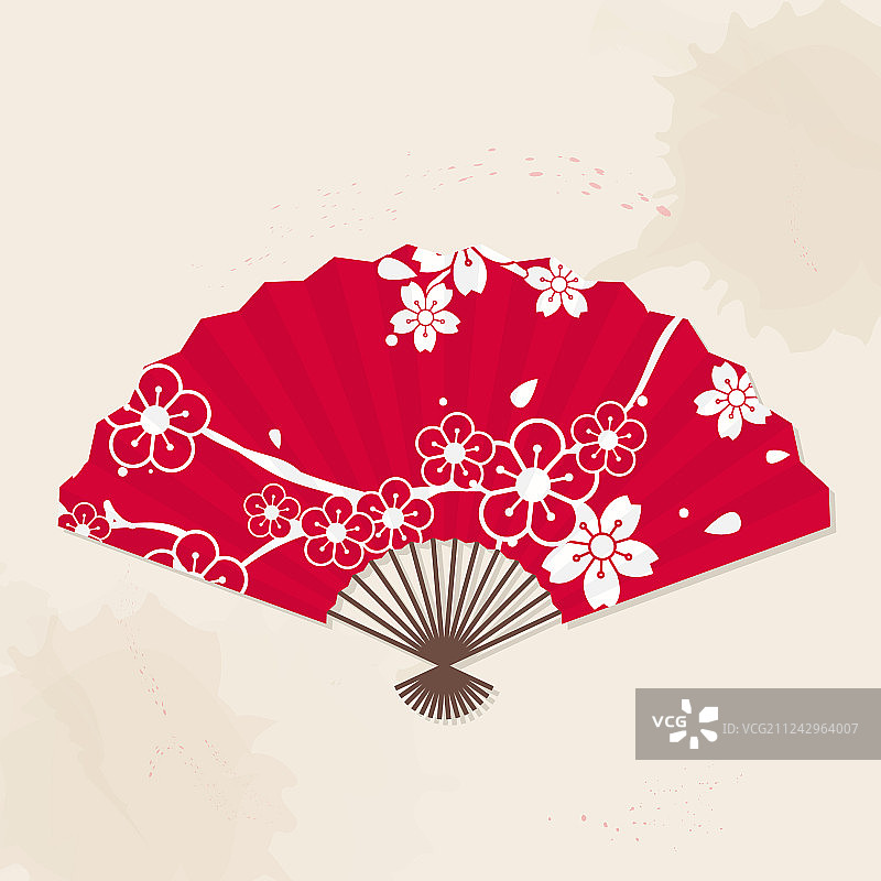 樱花红背景日式扇子图片素材