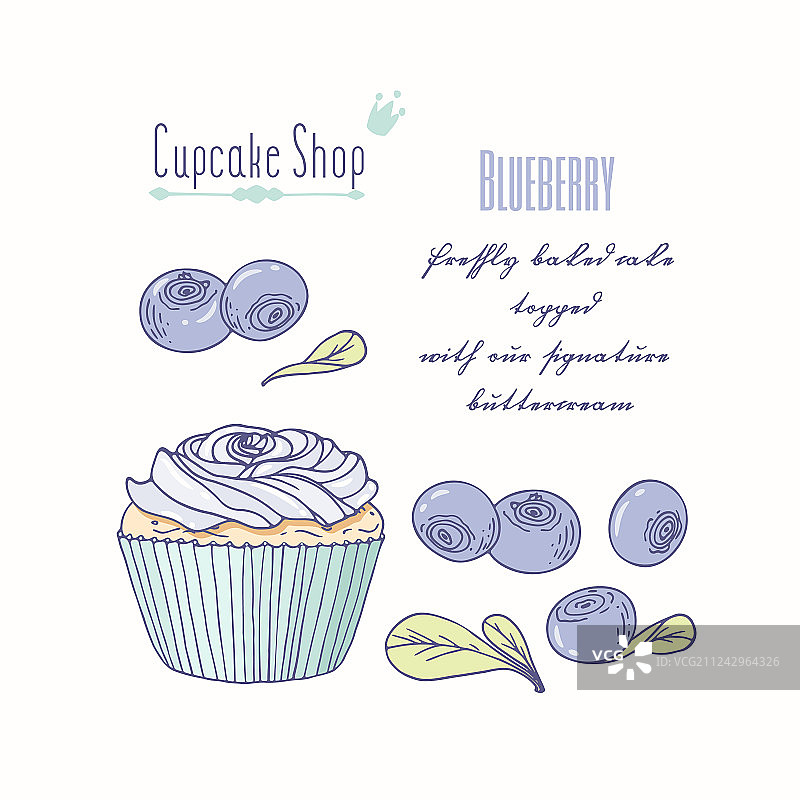 手绘纸杯蛋糕蓝莓味图片素材