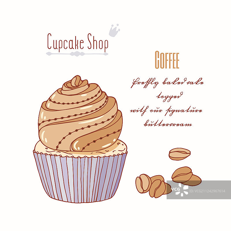 手绘咖啡味纸杯蛋糕图片素材