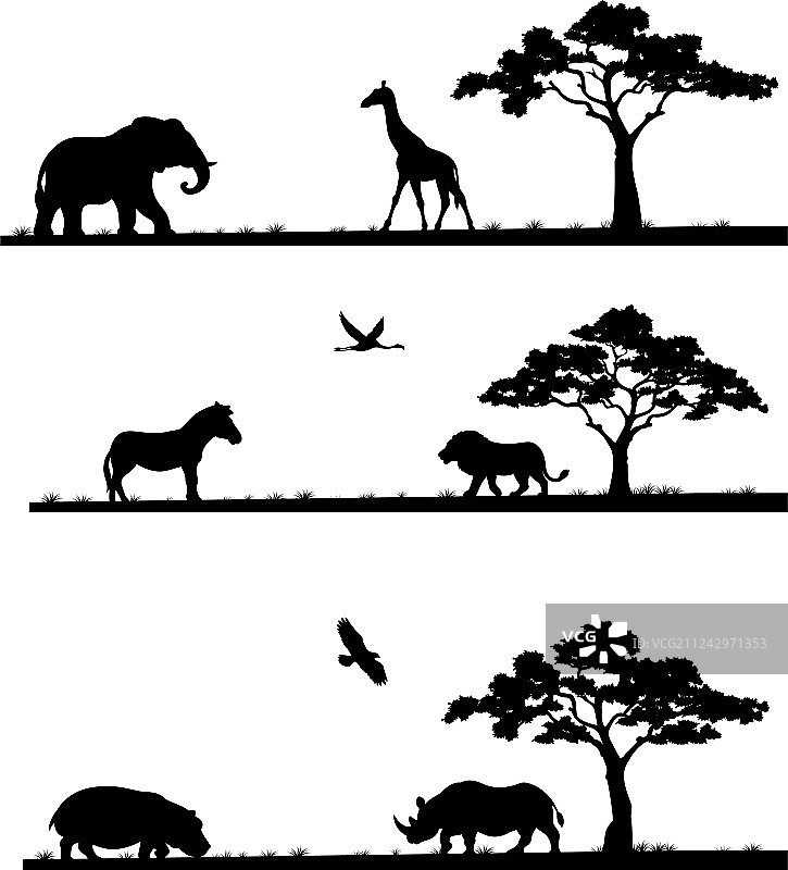 三个动物剪影banner图片素材