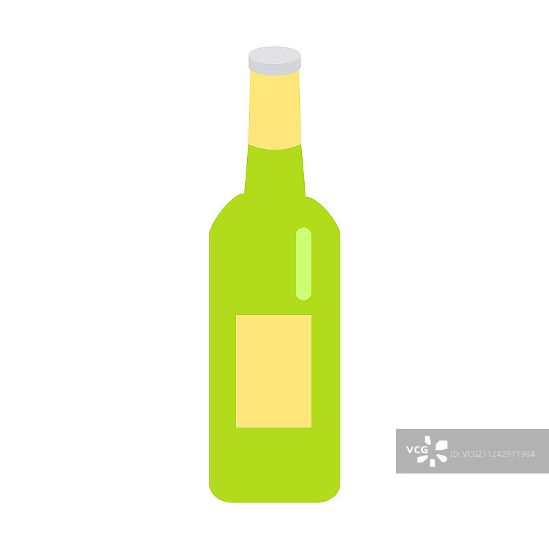 绿色玻璃啤酒瓶黄色标签图标图片素材